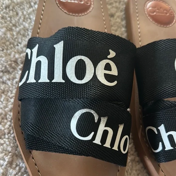 Chloe Black and Tan Slide Sandals - Picture 6 of 8